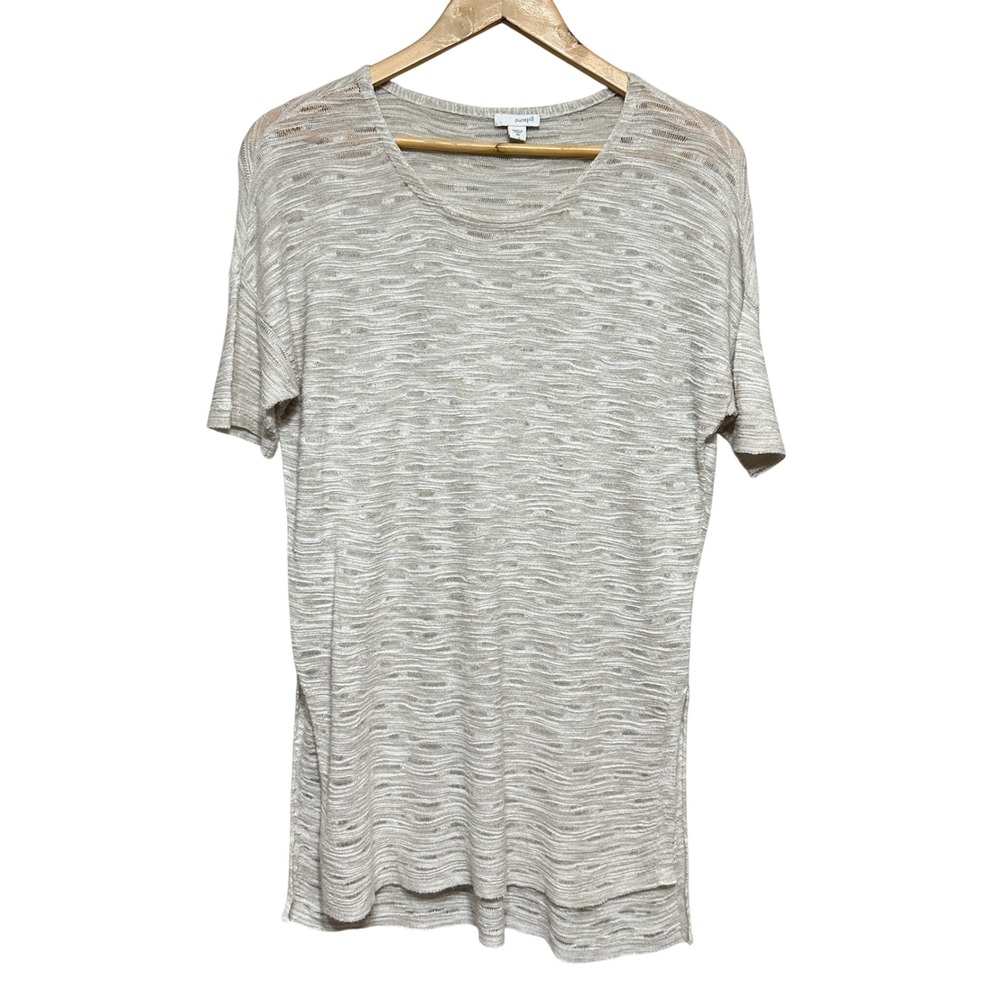 Pure Jill Womens Beige Knit Open Weave Sheer Relaxed Fit Tunic Top XS *Flaw